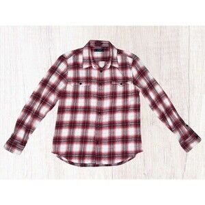 Lucky Brand Classic Fit Flannel Shirt Womens MED Red Plaid Button Front Boho